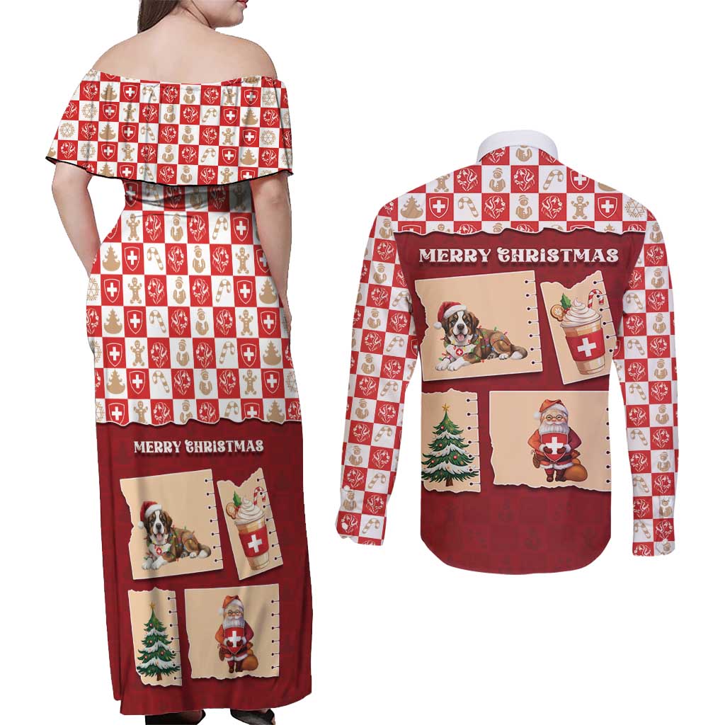 Switzerland Christmas Couples Matching Off Shoulder Maxi Dress and Long Sleeve Button Shirt Tis The Season - Wonder Print Shop
