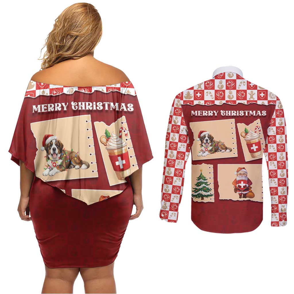 Switzerland Christmas Couples Matching Off Shoulder Short Dress and Long Sleeve Button Shirt Tis The Season - Wonder Print Shop