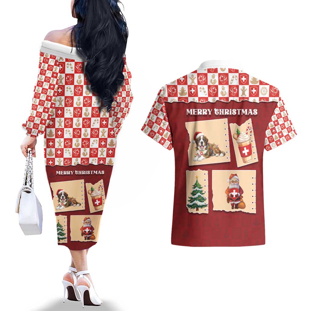 Switzerland Christmas Couples Matching Off The Shoulder Long Sleeve Dress and Hawaiian Shirt Tis The Season - Wonder Print Shop