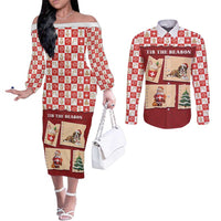 Switzerland Christmas Couples Matching Off The Shoulder Long Sleeve Dress and Long Sleeve Button Shirt Tis The Season - Wonder Print Shop