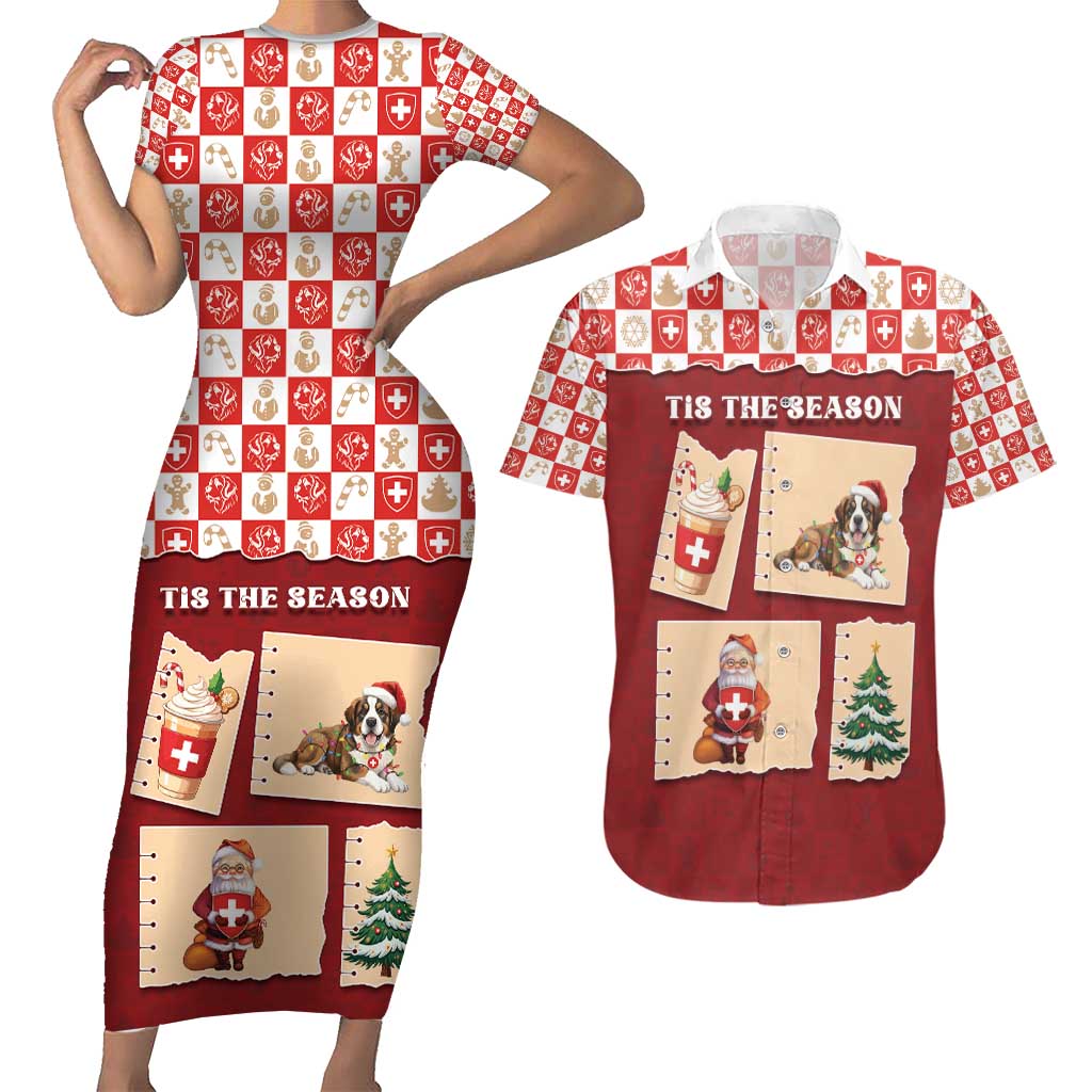 Switzerland Christmas Couples Matching Short Sleeve Bodycon Dress and Hawaiian Shirt Tis The Season - Wonder Print Shop