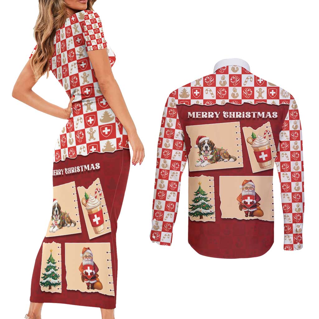 Switzerland Christmas Couples Matching Short Sleeve Bodycon Dress and Long Sleeve Button Shirt Tis The Season - Wonder Print Shop