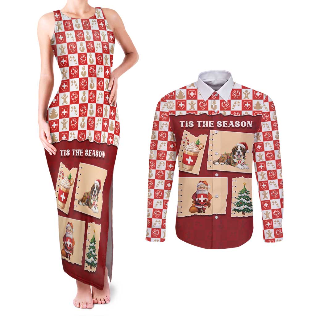Switzerland Christmas Couples Matching Tank Maxi Dress and Long Sleeve Button Shirt Tis The Season - Wonder Print Shop