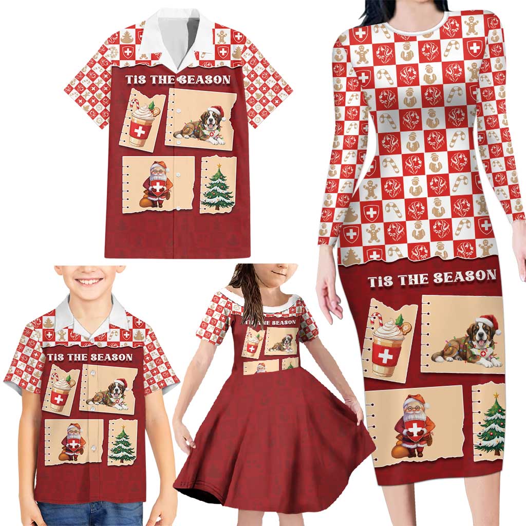Switzerland Christmas Family Matching Long Sleeve Bodycon Dress and Hawaiian Shirt Tis The Season - Wonder Print Shop