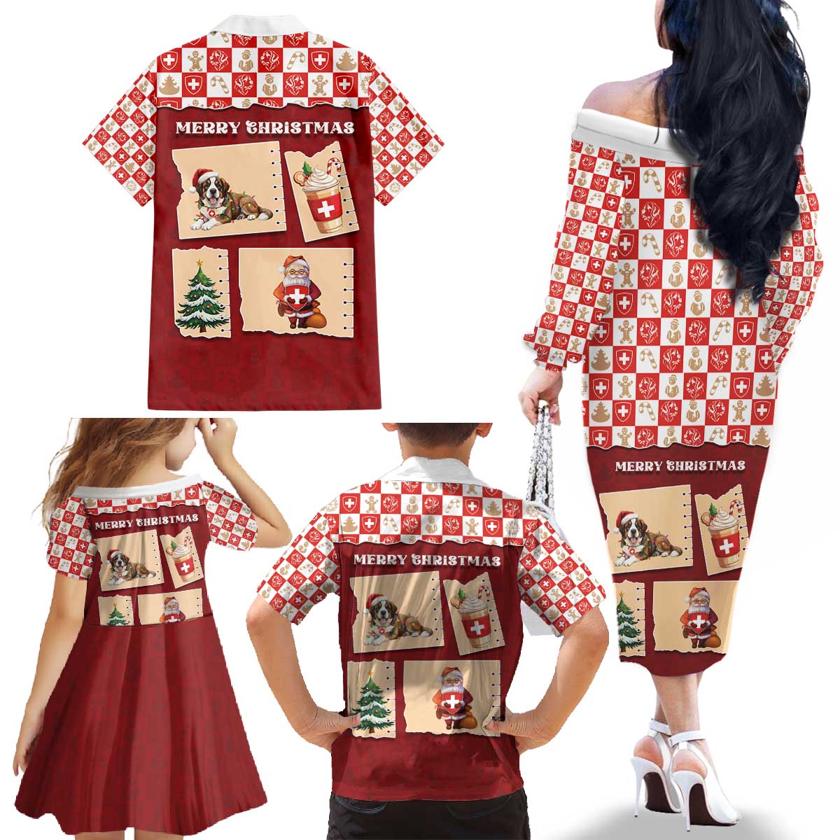 Switzerland Christmas Family Matching Off The Shoulder Long Sleeve Dress and Hawaiian Shirt Tis The Season - Wonder Print Shop