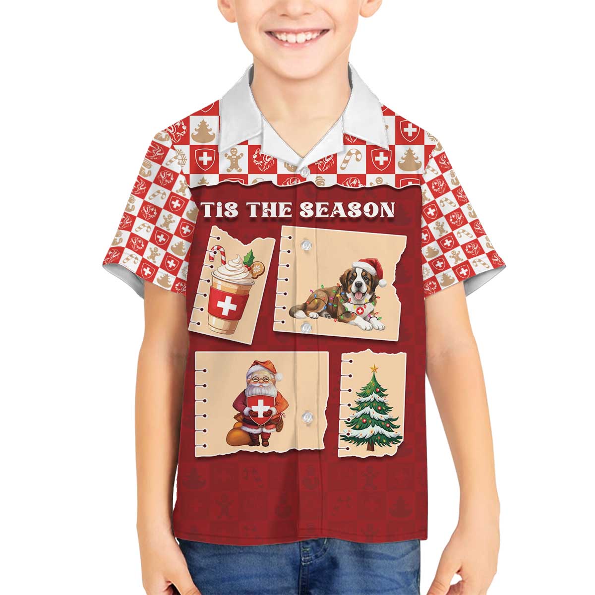 Switzerland Christmas Family Matching Off The Shoulder Long Sleeve Dress and Hawaiian Shirt Tis The Season - Wonder Print Shop