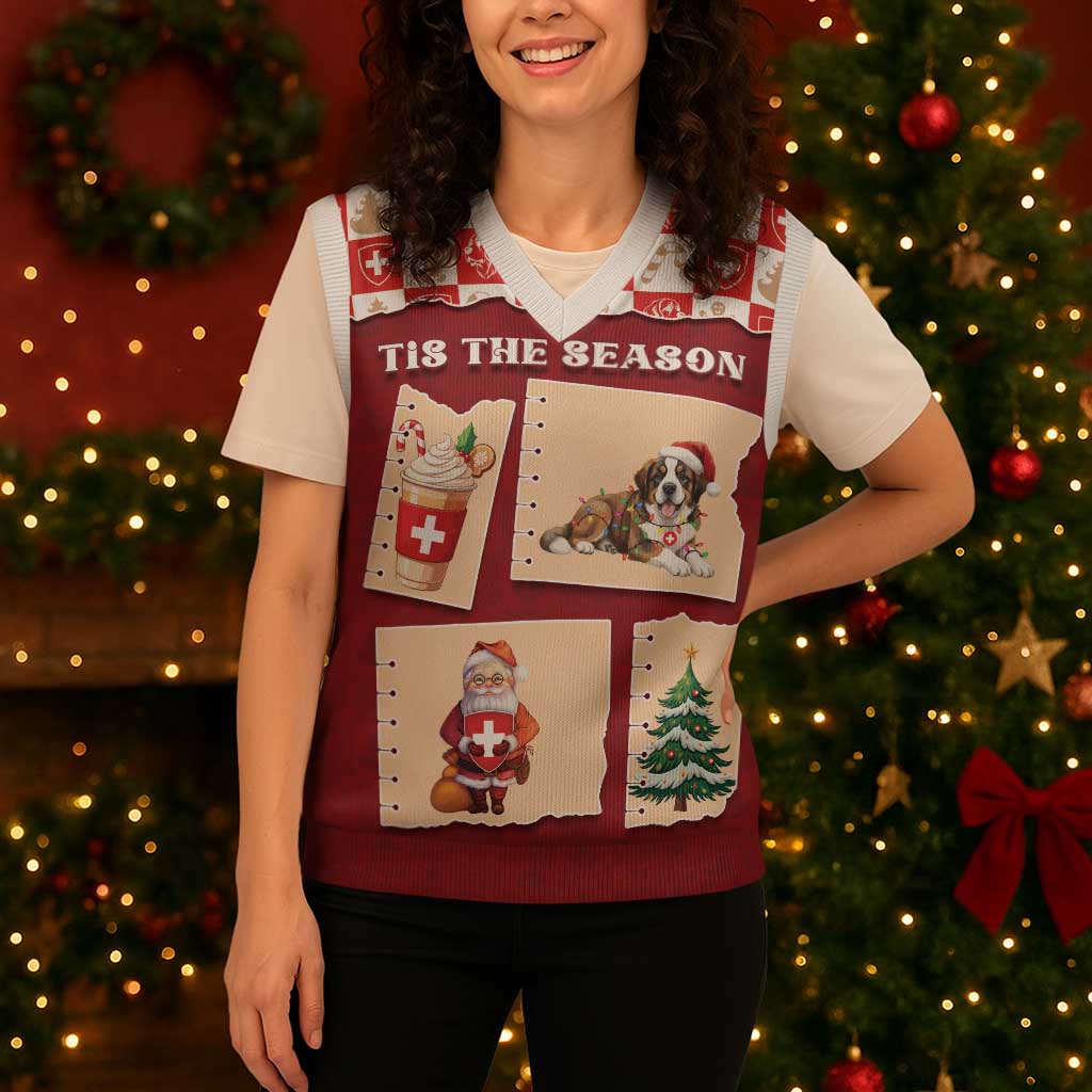 Switzerland Christmas Knitted V-Neck Vest Tis The Season - Wonder Print Shop