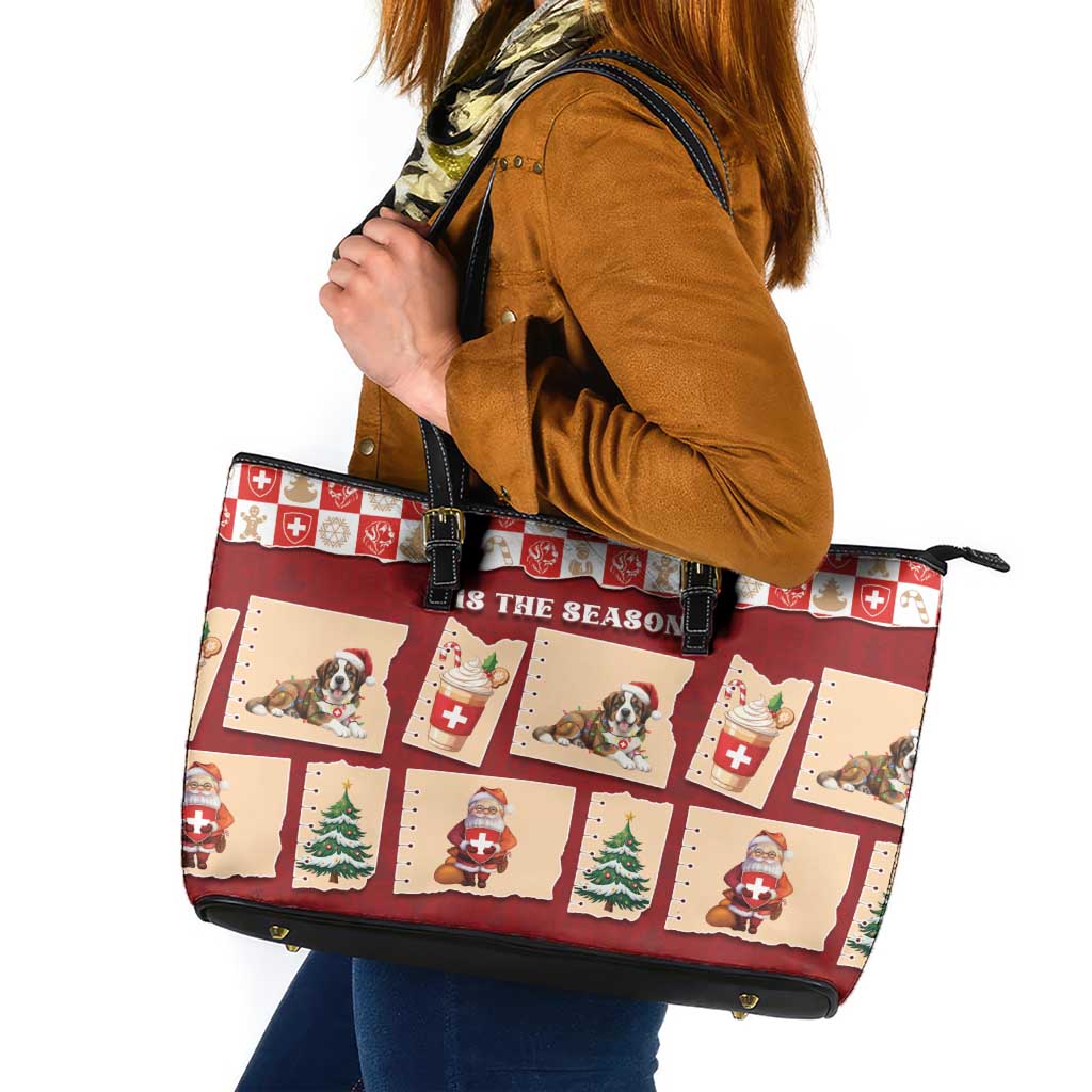 Switzerland Christmas Leather Tote Bag Tis The Season - Wonder Print Shop