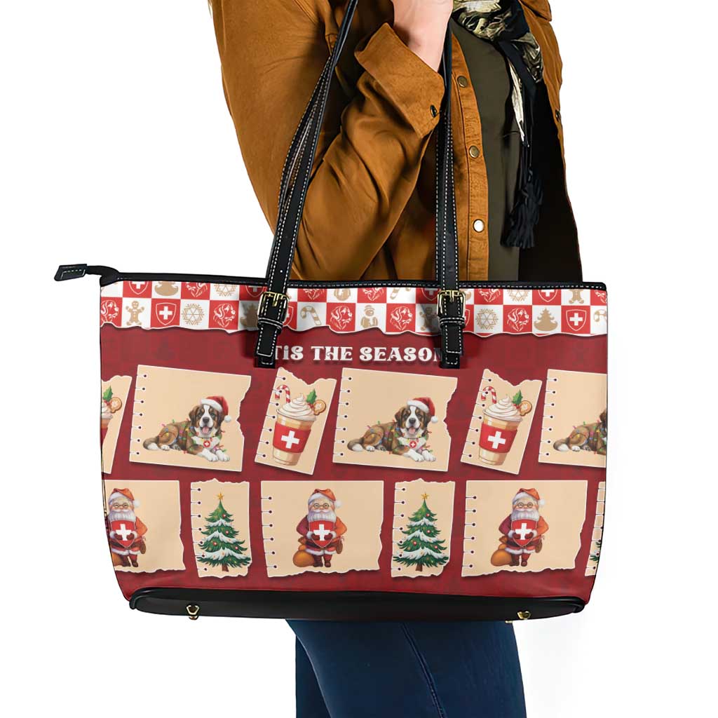 Switzerland Christmas Leather Tote Bag Tis The Season - Wonder Print Shop