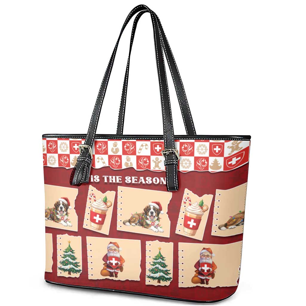 Switzerland Christmas Leather Tote Bag Tis The Season - Wonder Print Shop