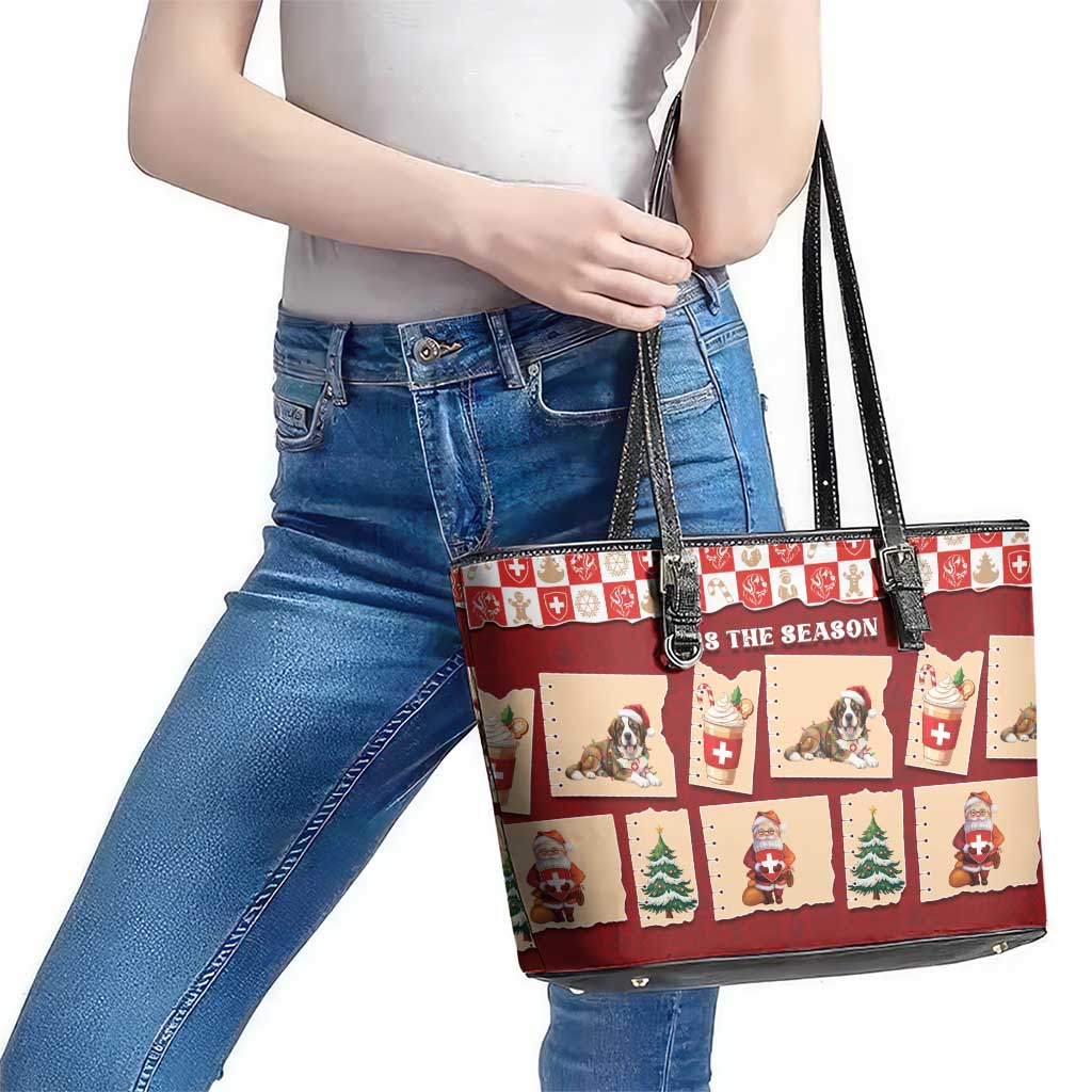 Switzerland Christmas Leather Tote Bag Tis The Season - Wonder Print Shop