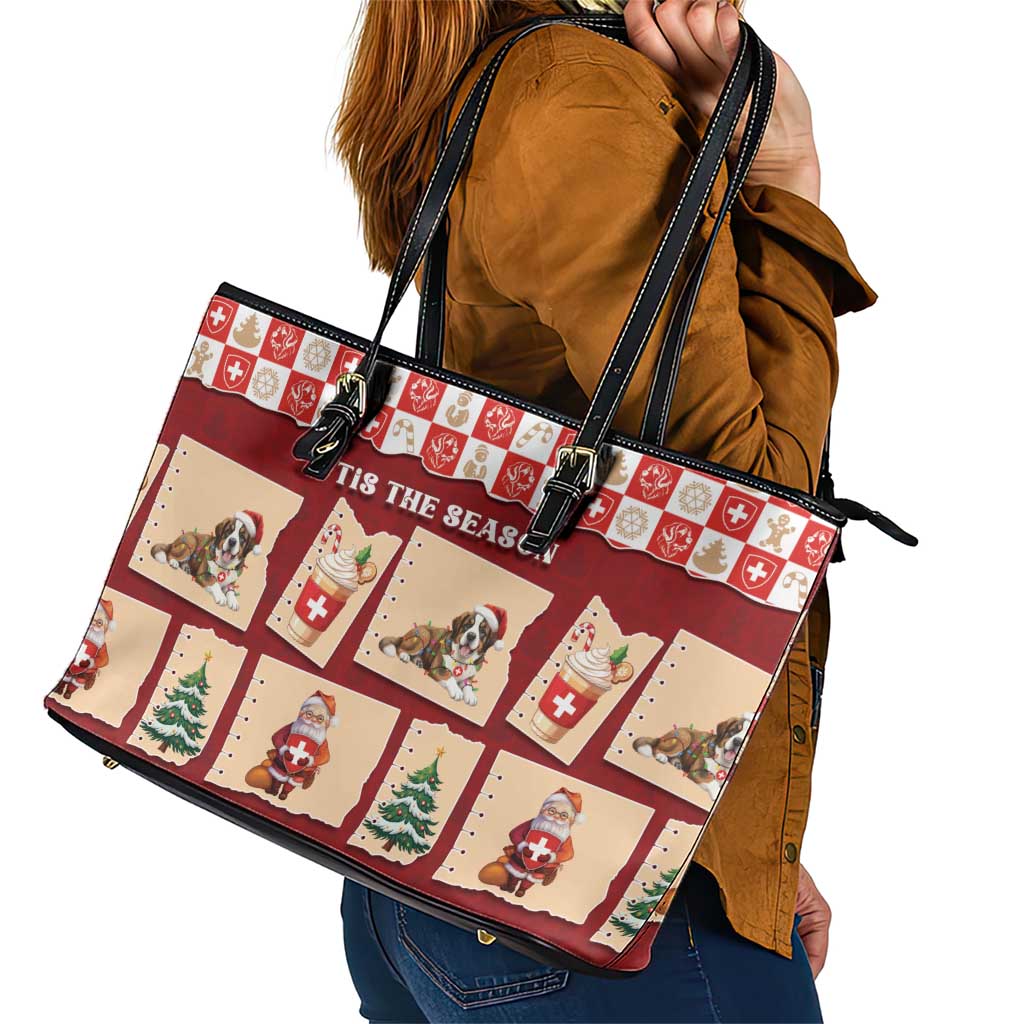 Switzerland Christmas Leather Tote Bag Tis The Season - Wonder Print Shop