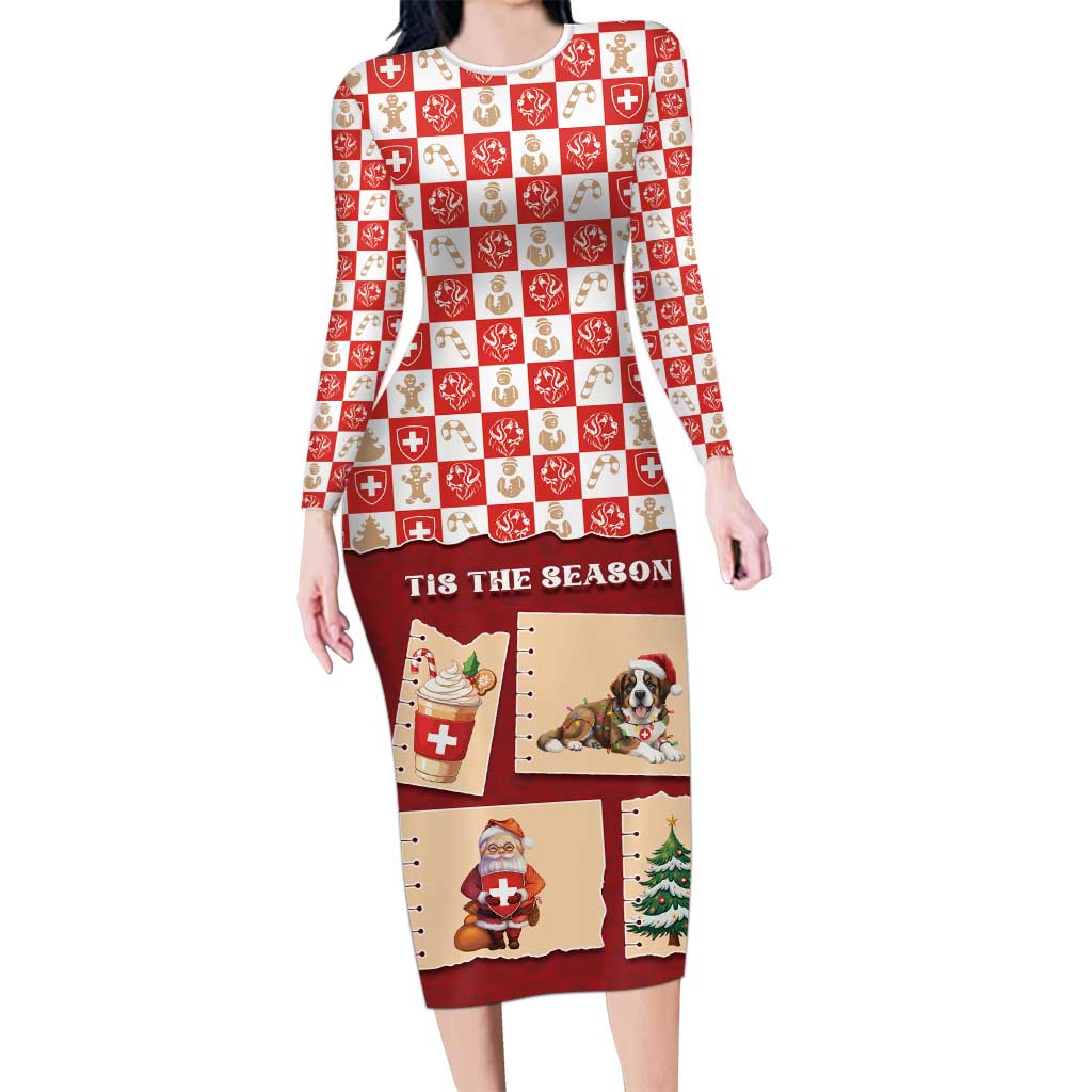 Switzerland Christmas Long Sleeve Bodycon Dress Tis The Season - Wonder Print Shop