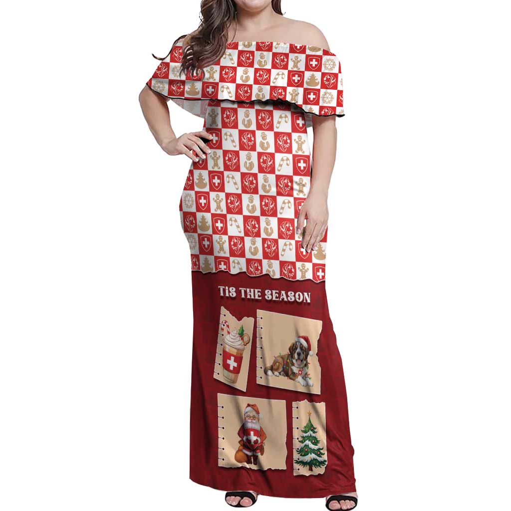 Switzerland Christmas Off Shoulder Maxi Dress Tis The Season - Wonder Print Shop