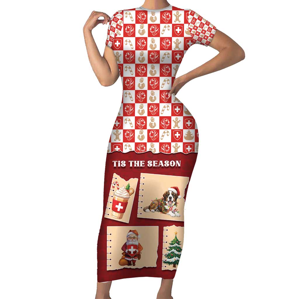 Switzerland Christmas Short Sleeve Bodycon Dress Tis The Season - Wonder Print Shop