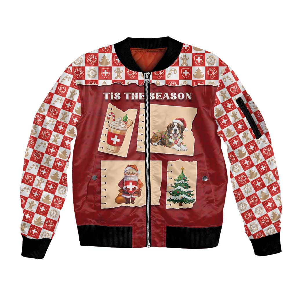Switzerland Christmas Sleeve Zip Bomber Jacket Tis The Season - Wonder Print Shop