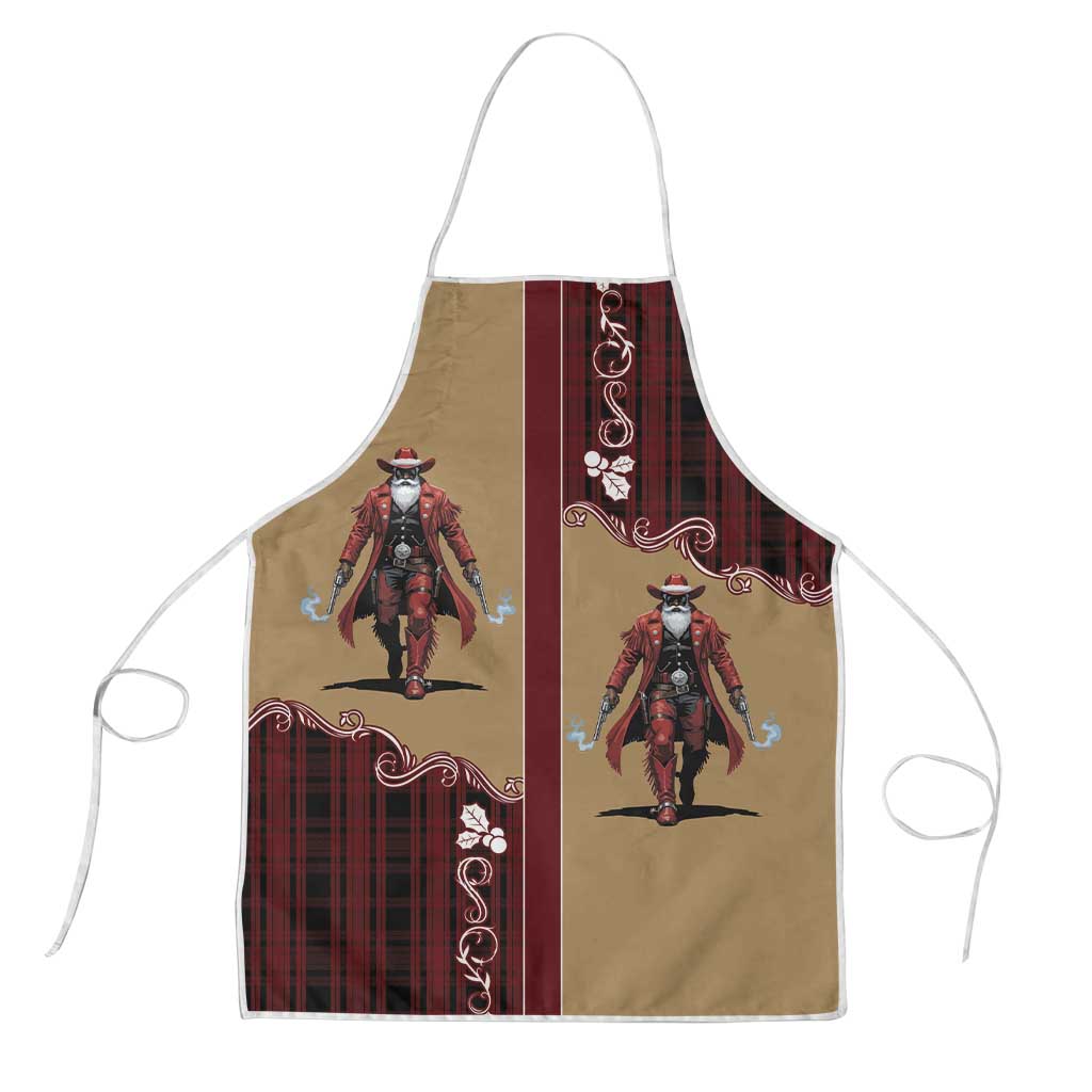Western Yoke Apron Black Santa Cowboy Retro Style - Wonder Print Shop