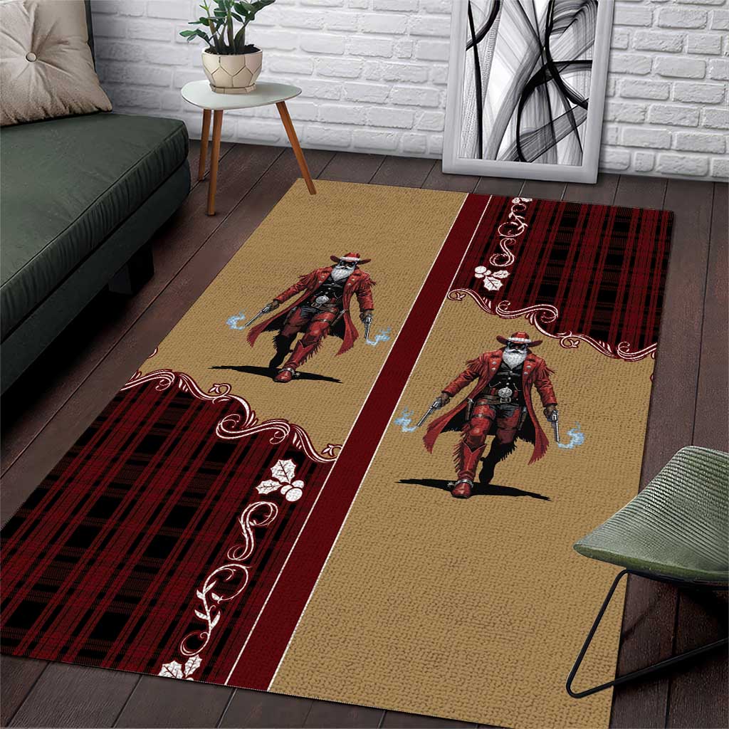 Western Yoke Area Rug Black Santa Cowboy Retro Style - Wonder Print Shop