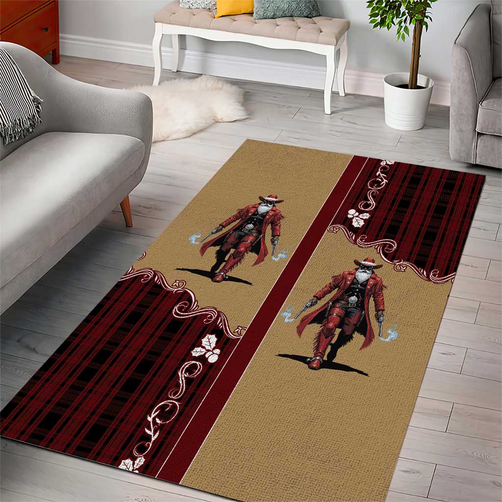 Western Yoke Area Rug Black Santa Cowboy Retro Style - Wonder Print Shop