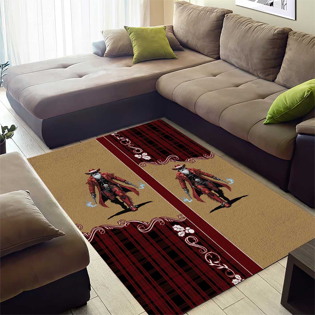 Western Yoke Area Rug Black Santa Cowboy Retro Style - Wonder Print Shop