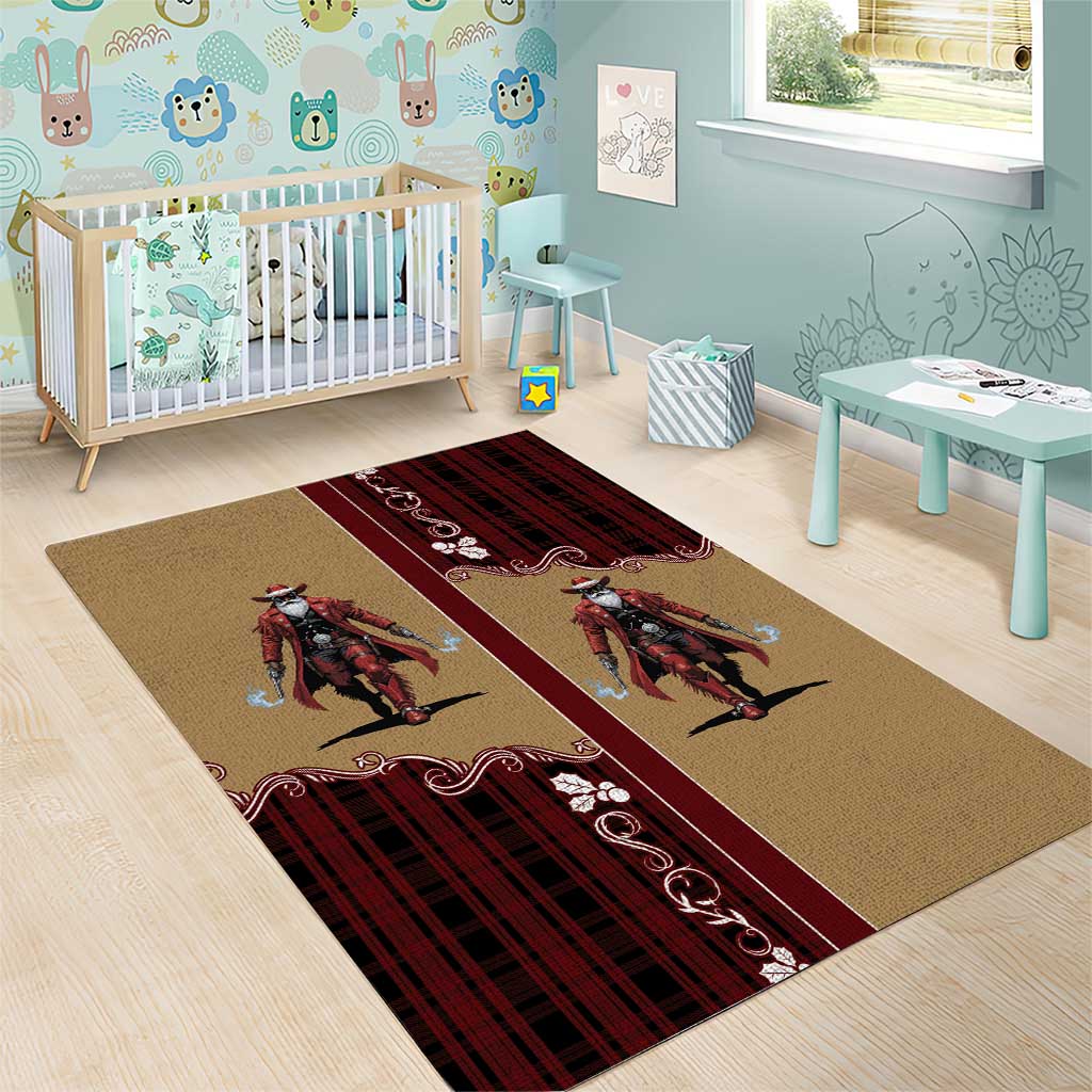 Western Yoke Area Rug Black Santa Cowboy Retro Style - Wonder Print Shop