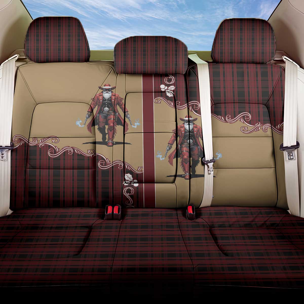 Western Yoke Back Car Seat Cover Black Santa Cowboy Retro Style - Wonder Print Shop