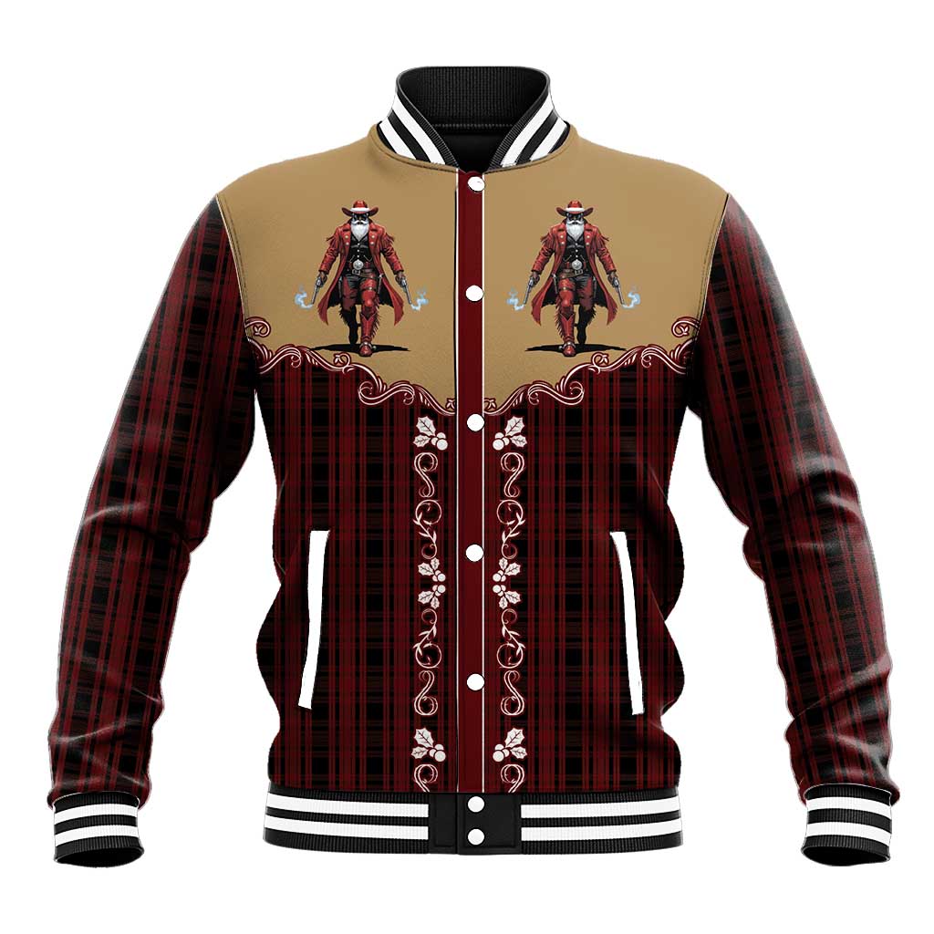 Western Yoke Baseball Jacket Black Santa Cowboy Retro Style - Wonder Print Shop