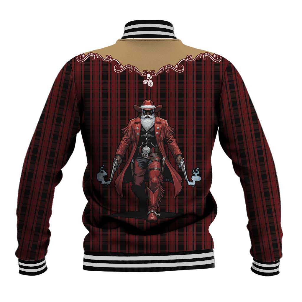 Western Yoke Baseball Jacket Black Santa Cowboy Retro Style - Wonder Print Shop