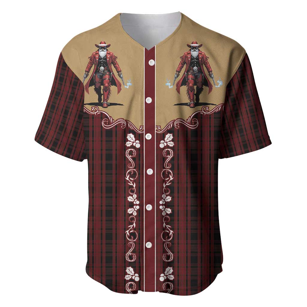 Western Yoke Baseball Jersey Black Santa Cowboy Retro Style - Wonder Print Shop