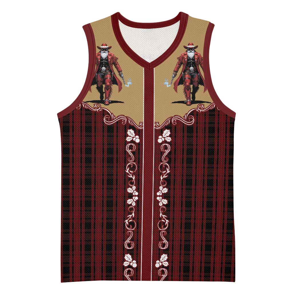 Western Yoke Basketball Jersey Black Santa Cowboy Retro Style - Wonder Print Shop