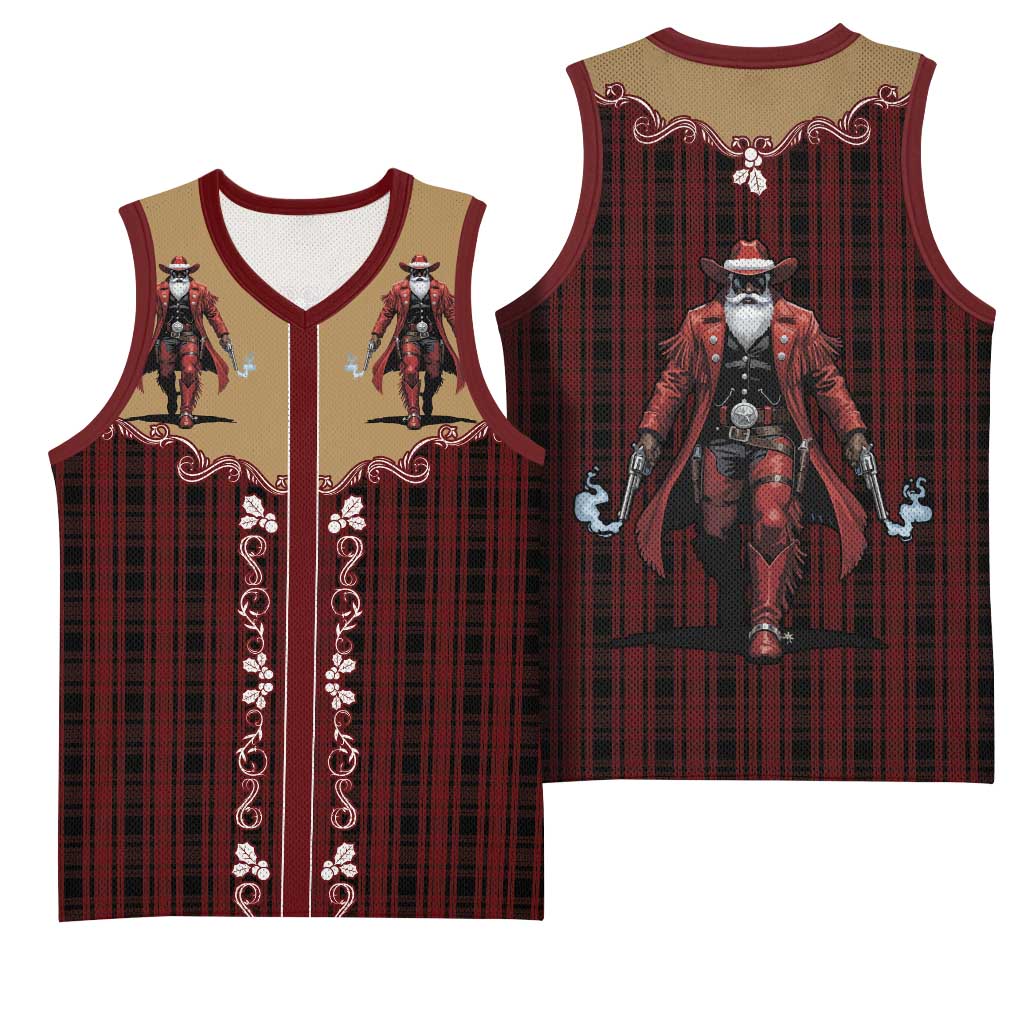 Western Yoke Basketball Jersey Black Santa Cowboy Retro Style - Wonder Print Shop