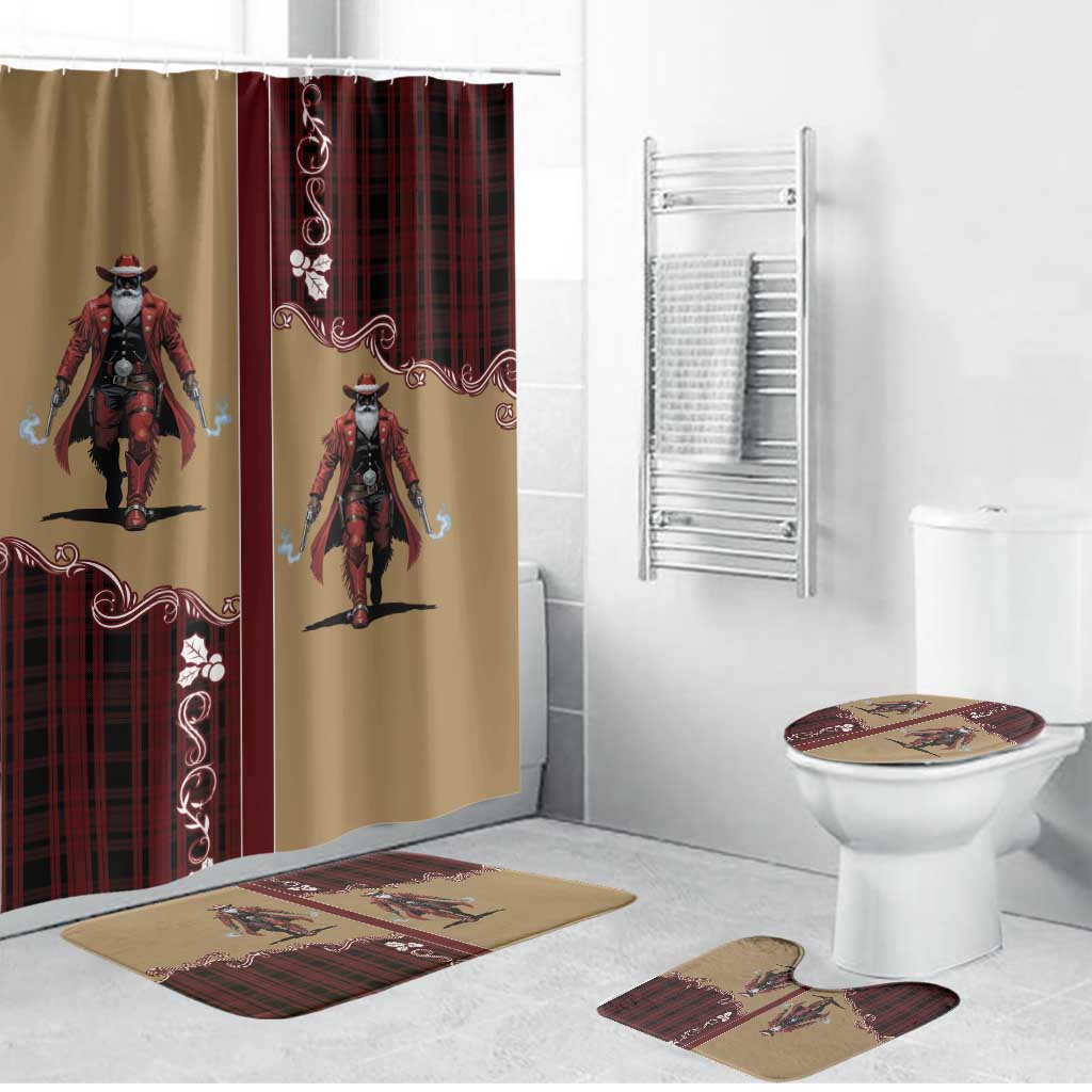Western Yoke Bathroom Set Black Santa Cowboy Retro Style - Wonder Print Shop