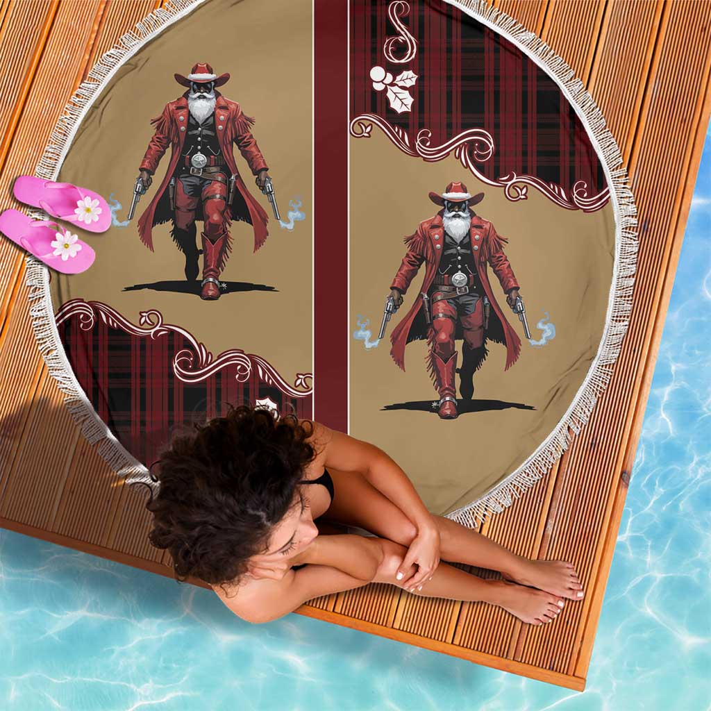 Western Yoke Beach Blanket Black Santa Cowboy Retro Style - Wonder Print Shop