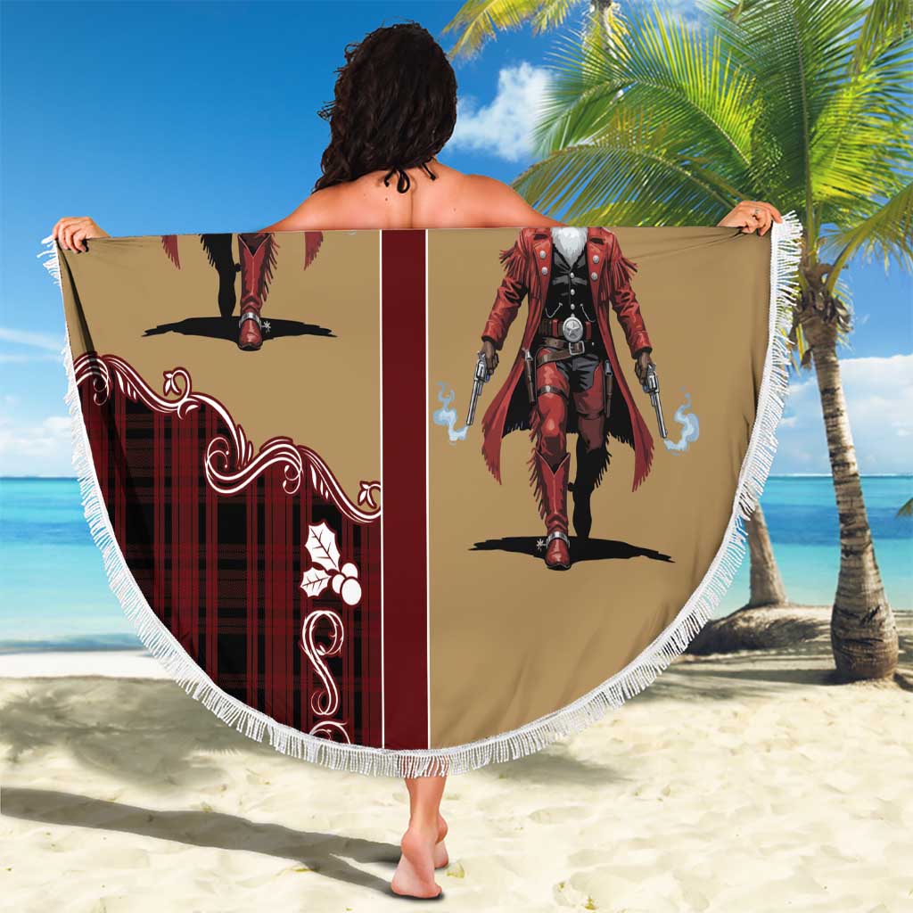 Western Yoke Beach Blanket Black Santa Cowboy Retro Style - Wonder Print Shop