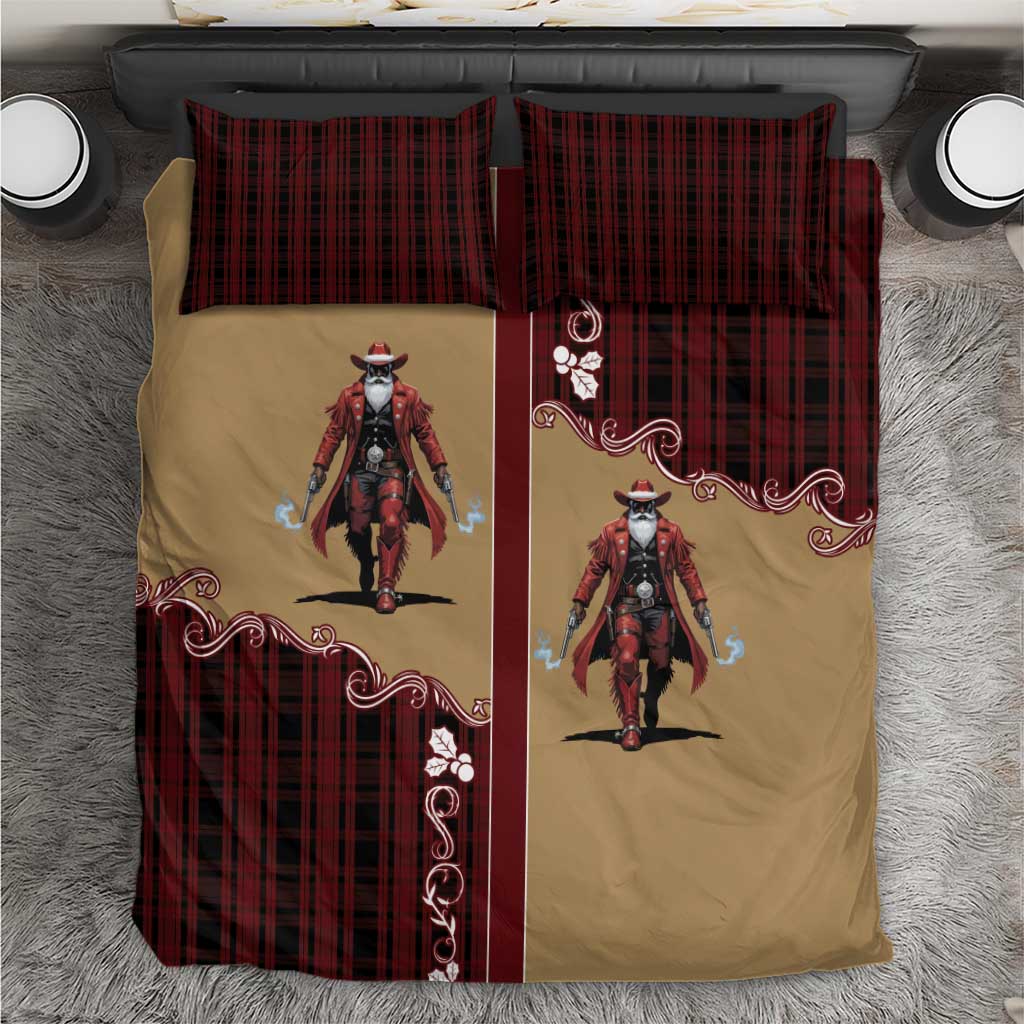 Western Yoke Bedding Set Black Santa Cowboy Retro Style - Wonder Print Shop