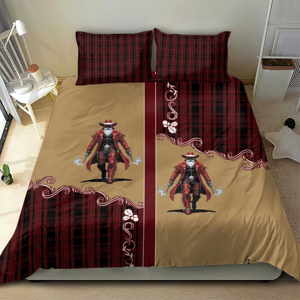 Western Yoke Bedding Set Black Santa Cowboy Retro Style - Wonder Print Shop