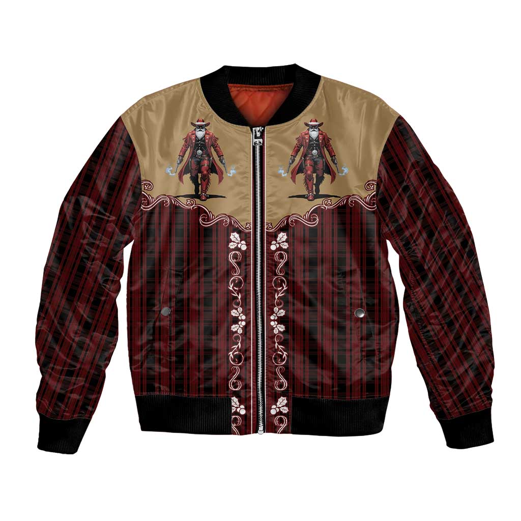 Western Yoke Bomber Jacket Black Santa Cowboy Retro Style - Wonder Print Shop