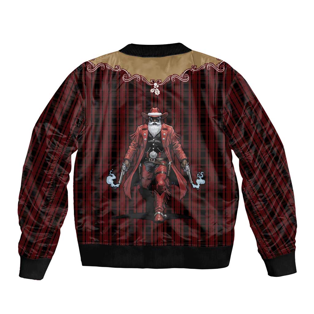 Western Yoke Bomber Jacket Black Santa Cowboy Retro Style - Wonder Print Shop