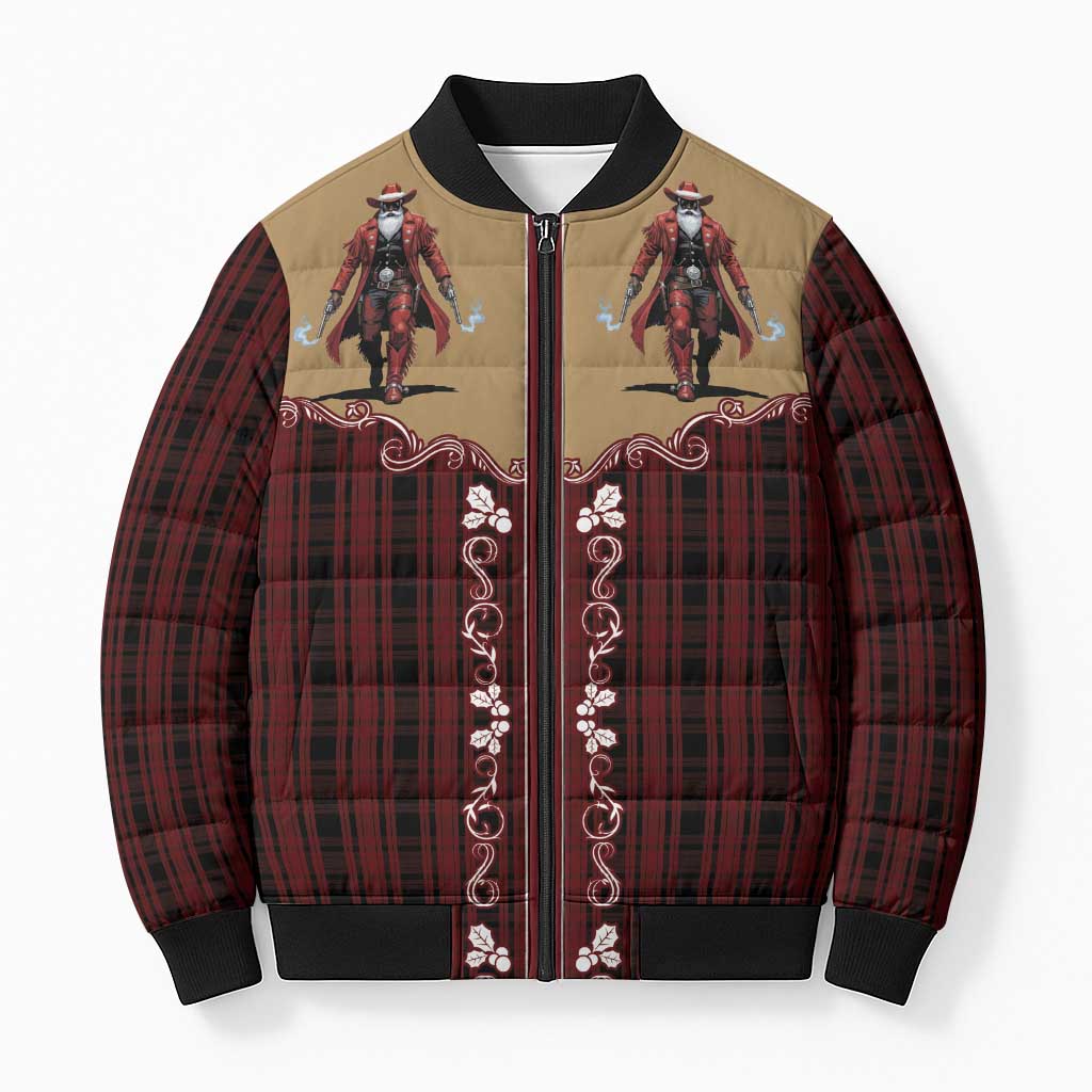 Western Yoke Bomber Puffer Jacket Black Santa Cowboy Retro Style - Wonder Print Shop