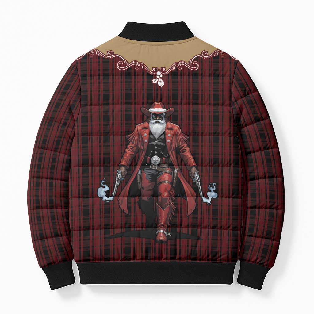 Western Yoke Bomber Puffer Jacket Black Santa Cowboy Retro Style - Wonder Print Shop