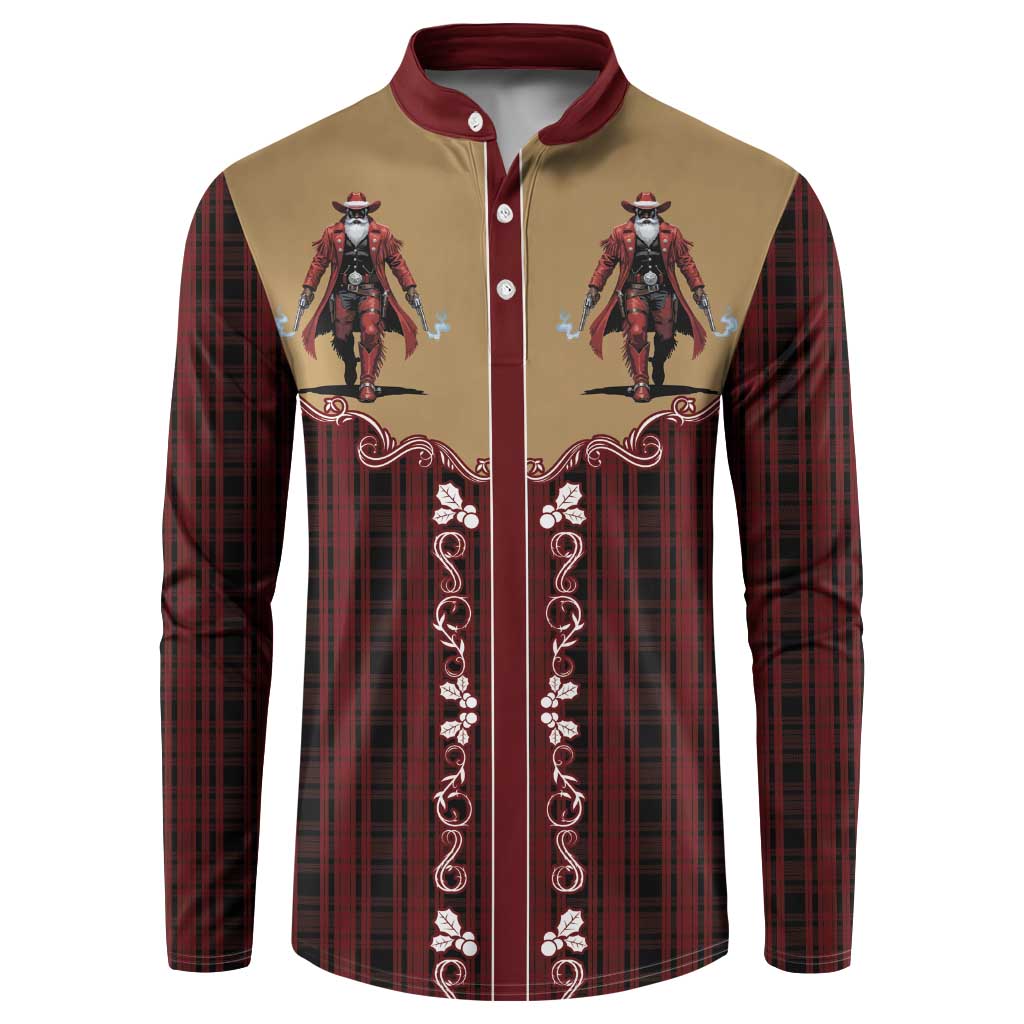 Western Yoke Button Sweatshirt Black Santa Cowboy Retro Style - Wonder Print Shop