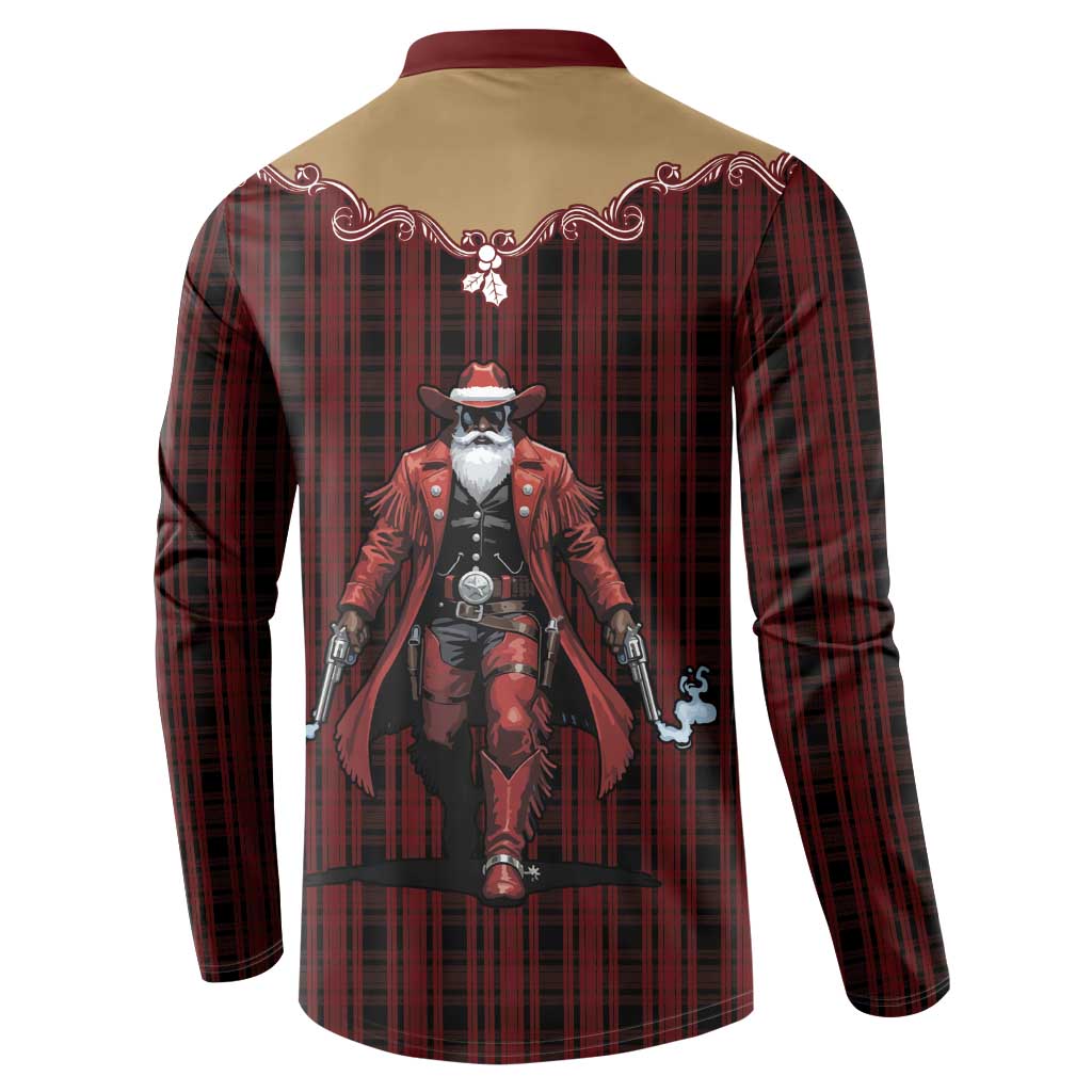 Western Yoke Button Sweatshirt Black Santa Cowboy Retro Style - Wonder Print Shop