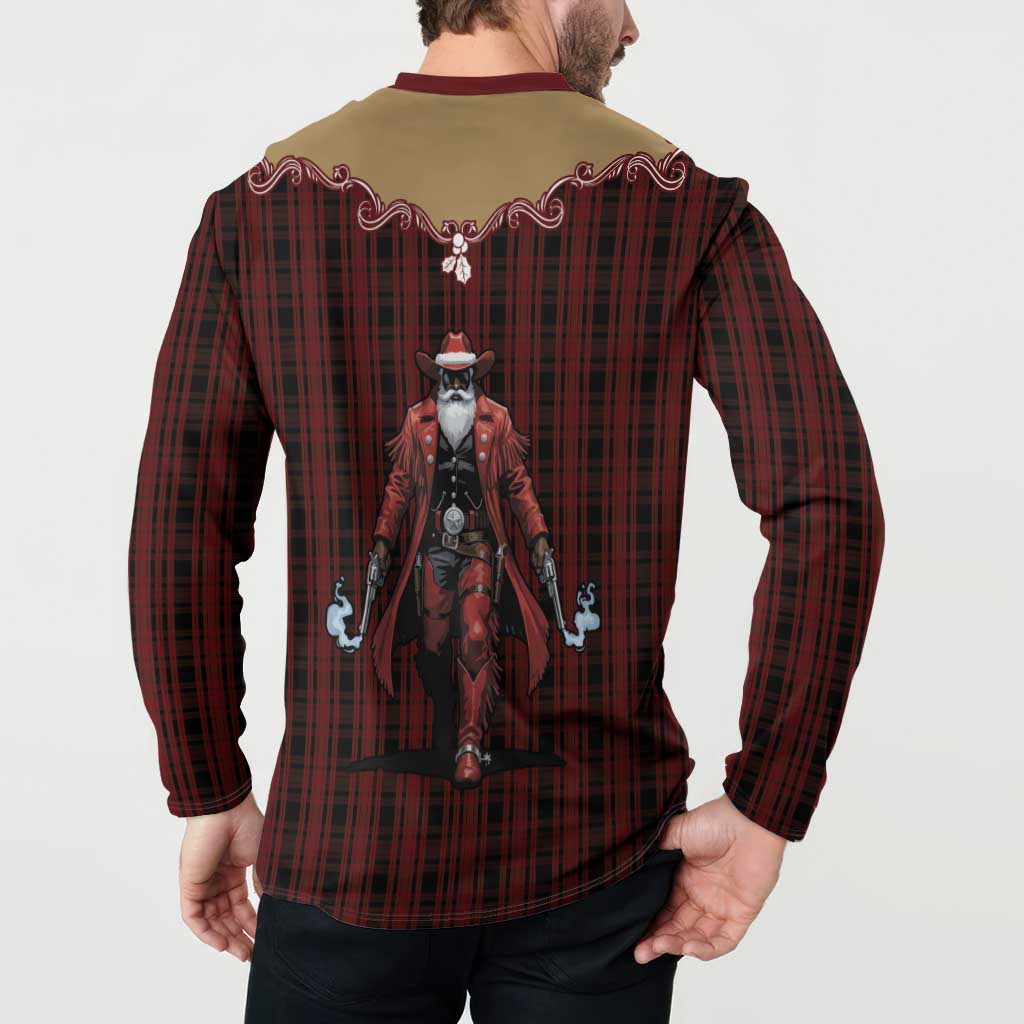 Western Yoke Button Sweatshirt Black Santa Cowboy Retro Style - Wonder Print Shop