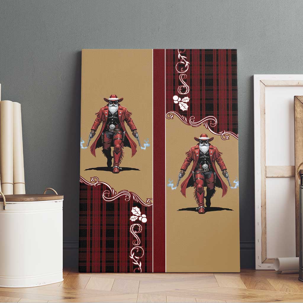 Western Yoke Canvas Wall Art Black Santa Cowboy Retro Style - Wonder Print Shop