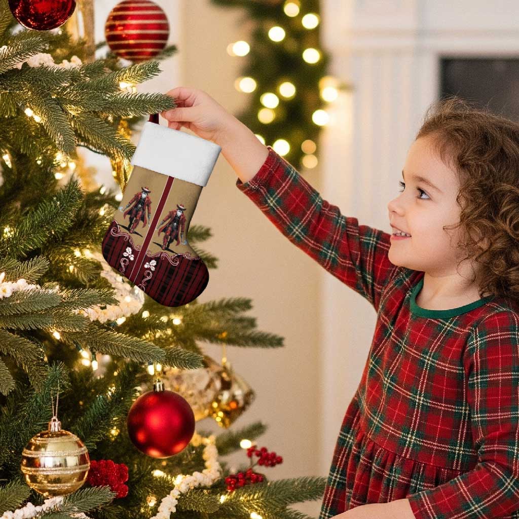 Western Yoke Christmas Stocking Black Santa Cowboy Retro Style - Wonder Print Shop