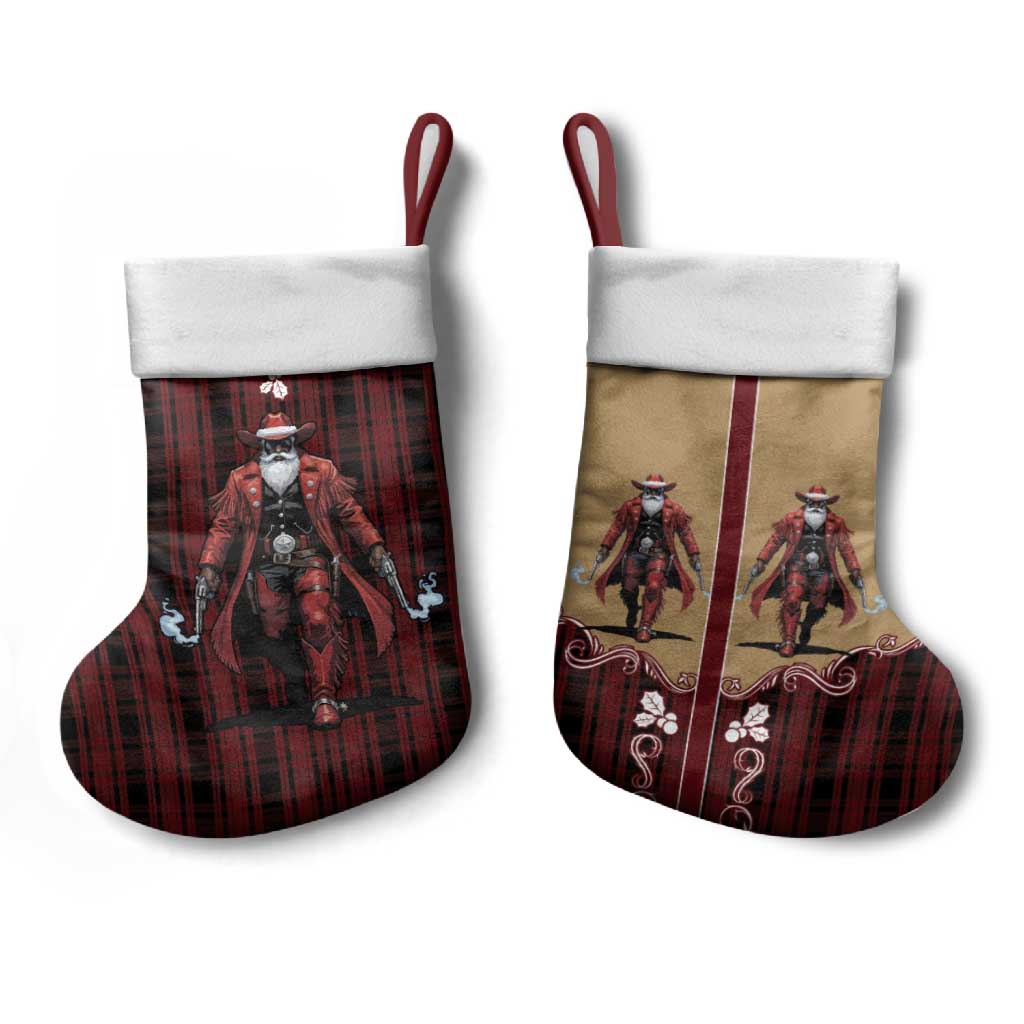 Western Yoke Christmas Stocking Black Santa Cowboy Retro Style - Wonder Print Shop