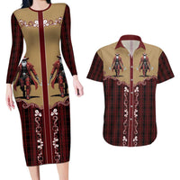 Western Yoke Couples Matching Long Sleeve Bodycon Dress and Hawaiian Shirt Black Santa Cowboy Retro Style - Wonder Print Shop