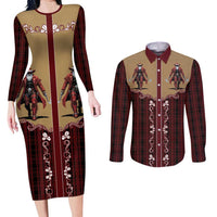 Western Yoke Couples Matching Long Sleeve Bodycon Dress and Long Sleeve Button Shirt Black Santa Cowboy Retro Style - Wonder Print Shop