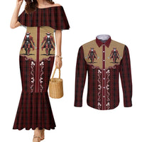 Western Yoke Couples Matching Mermaid Dress and Long Sleeve Button Shirt Black Santa Cowboy Retro Style - Wonder Print Shop