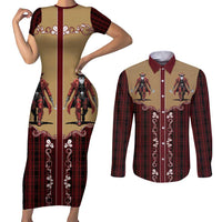 Western Yoke Couples Matching Short Sleeve Bodycon Dress and Long Sleeve Button Shirt Black Santa Cowboy Retro Style - Wonder Print Shop